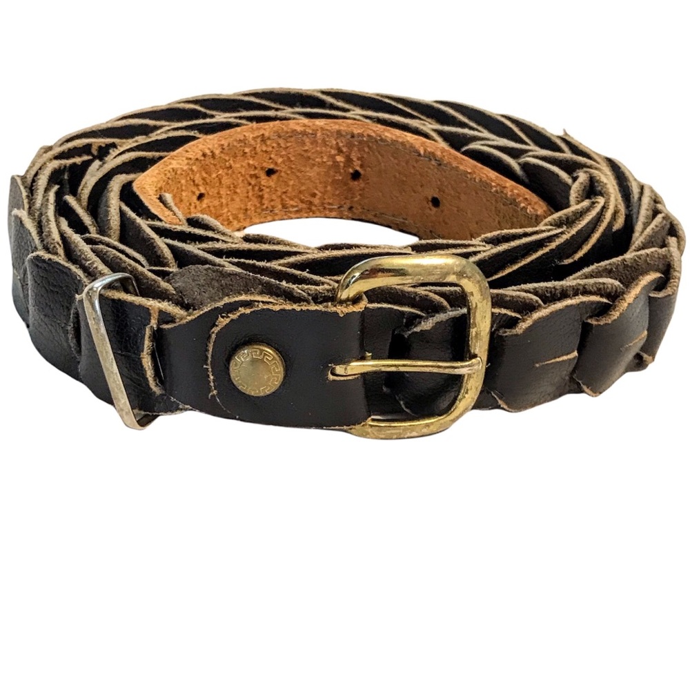 Linked Leather Belt Brown Interwoven Soft Leather Gold Buckle 36” Total Length